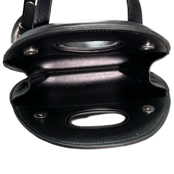 Small Black Leather Handbag With Handle Cutout & Strap - Picture 4 of 6